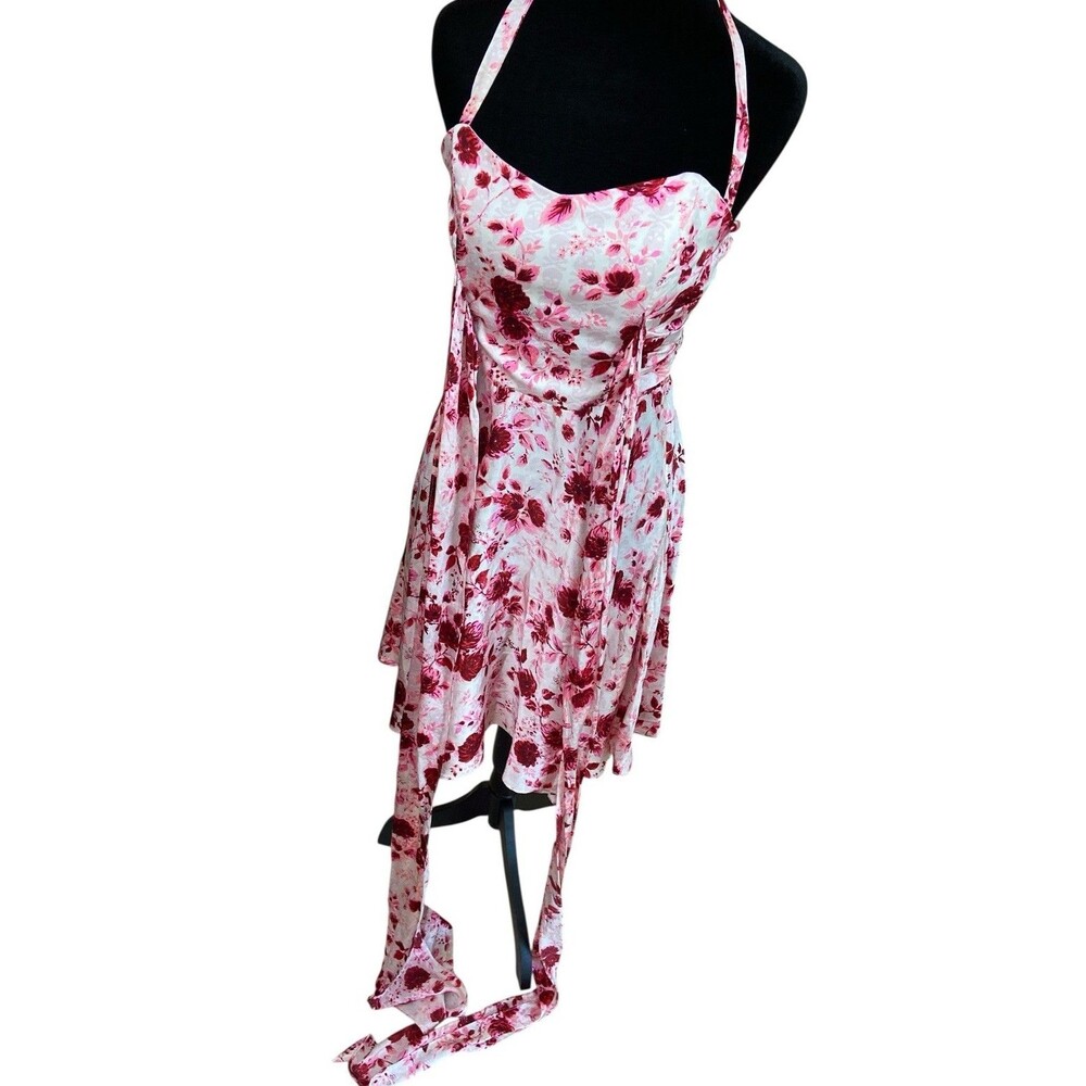 Vtg Betsey Johnson Silk Halter Dress Size 4 Pink‎ Red Floral Y2K Fit & Flare USA - Picture 6 of 16